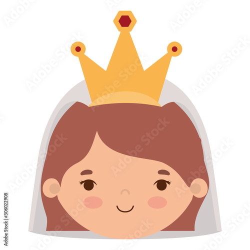 Bride cartoon with wedding veil and crown vector design