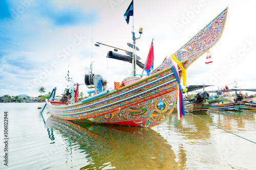 Pattani / Thailand - 8 August 2015: Kolek boat, a fishing vessel used. In the southern provinces of Thailand, there are Colorful paintings on beautiful
