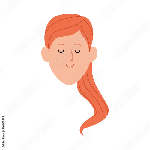 cartoon woman face with hair tail icon