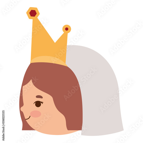Bride cartoon with wedding veil and crown vector design