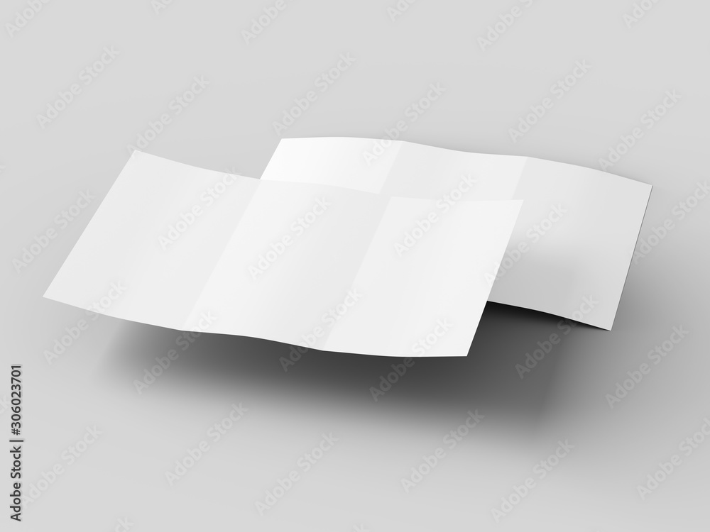 Brochure in A4 format folded to three - mockup. 3d illustration Brochure in A4 format folded to three - mockup. 3d illustration