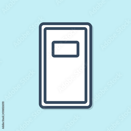 Blue line Police assault shield icon isolated on blue background. Vector Illustration