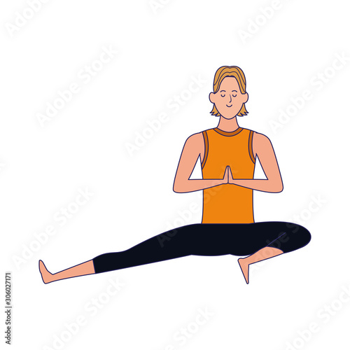 cartoon man doing yoga pose icon