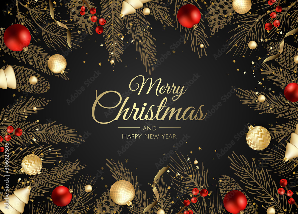 Merry Christmas and Happy New Year. Xmas background with gift box ...