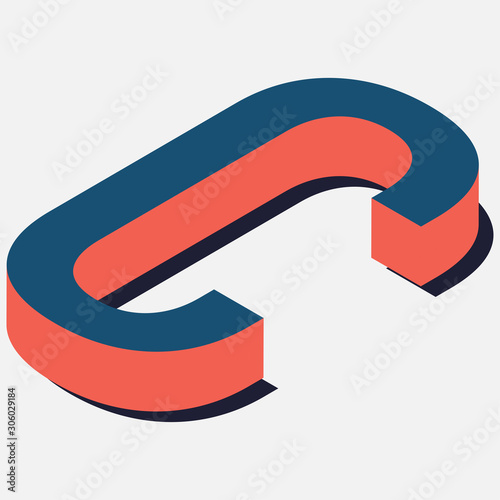 Isometric lettering. Letter C in isometric view. Blue-orange colors. Vector illustration.