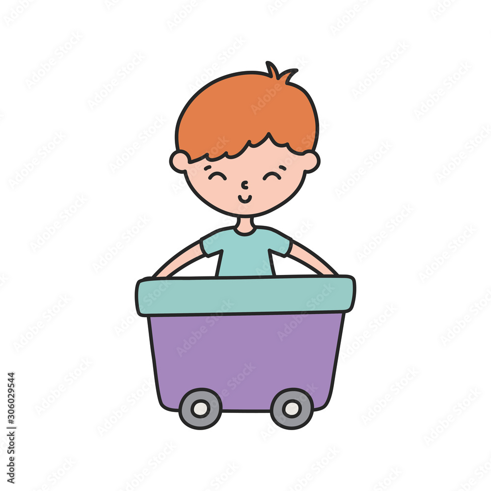 little boy infant cartoon character in wagon toy little boy infant cartoon character in wagon toy