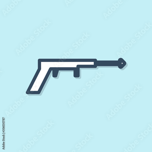 Blue line Fishing harpoon icon isolated on blue background. Fishery manufacturers for catching fish under water. Diving underwater equipment. Vector Illustration