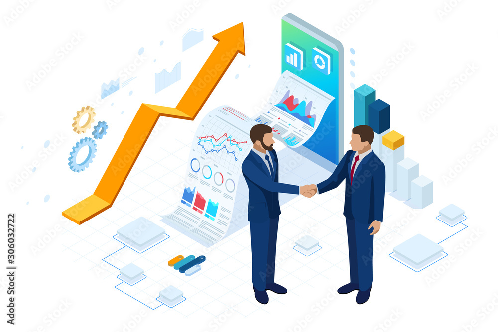 Isometric Business to Business Marketing, B2B Solution, business marketing concept. Online business, Partnership and Agreement