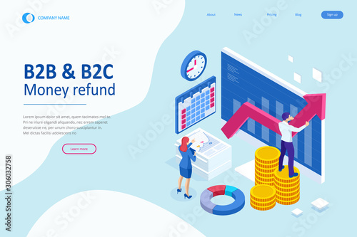 Isometric Business to Business Marketing, B2B Solution, business marketing concept. Online business, Partnership and Agreement