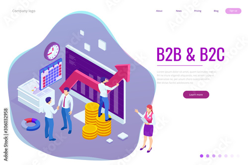 Isometric Business to Business Marketing, B2B Solution, business marketing concept. Online business, Partnership and Agreement