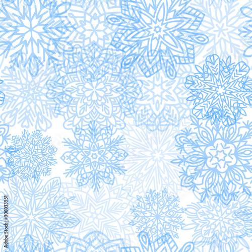 Snowflakes seamless background. Snow flakes silhouette. New year ornament