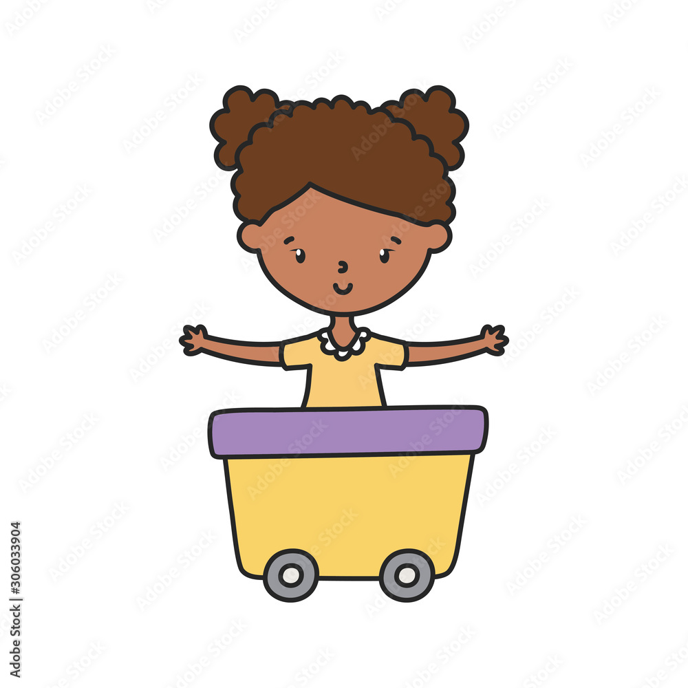 happy little girl cartoon character in wagon toy happy little girl cartoon character in wagon toy