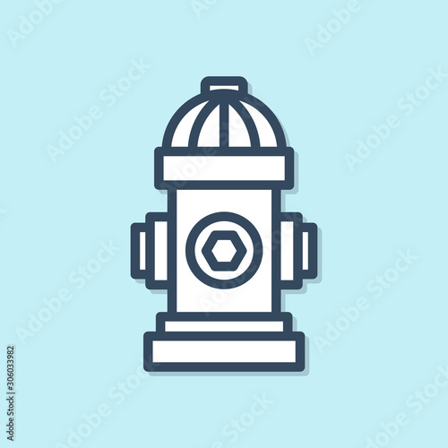 Blue line Fire hydrant icon isolated on blue background. Vector Illustration