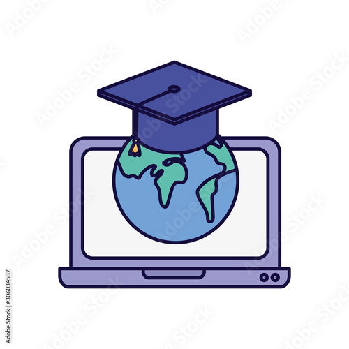 laptop world graduation hat school learning online