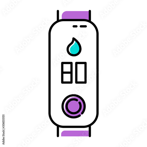 Fitness tracker with humidity control color icon. Smartwatch with hygrometer, monitoring environment option. Electronic weather conditions, humid air analysing device. Isolated vector illustration