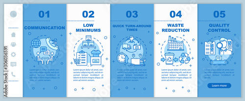 Advantages of local production onboarding mobile web pages vector template. Responsive smartphone website interface idea with linear illustrations. Webpage walkthrough step screens. Color concept