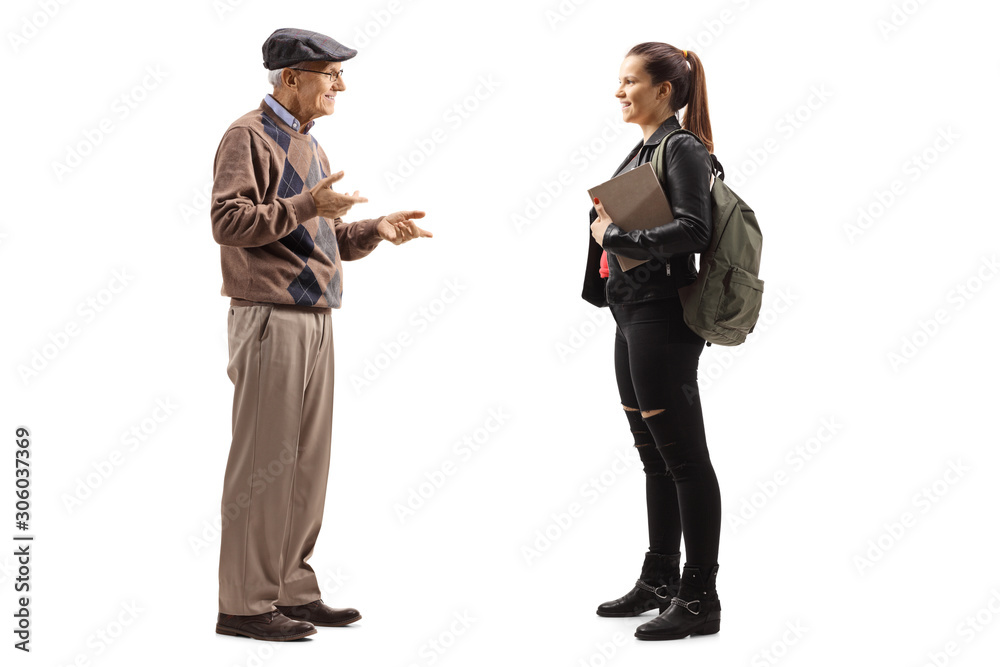 Senior man talking to a female student Senior man talking to a female student
