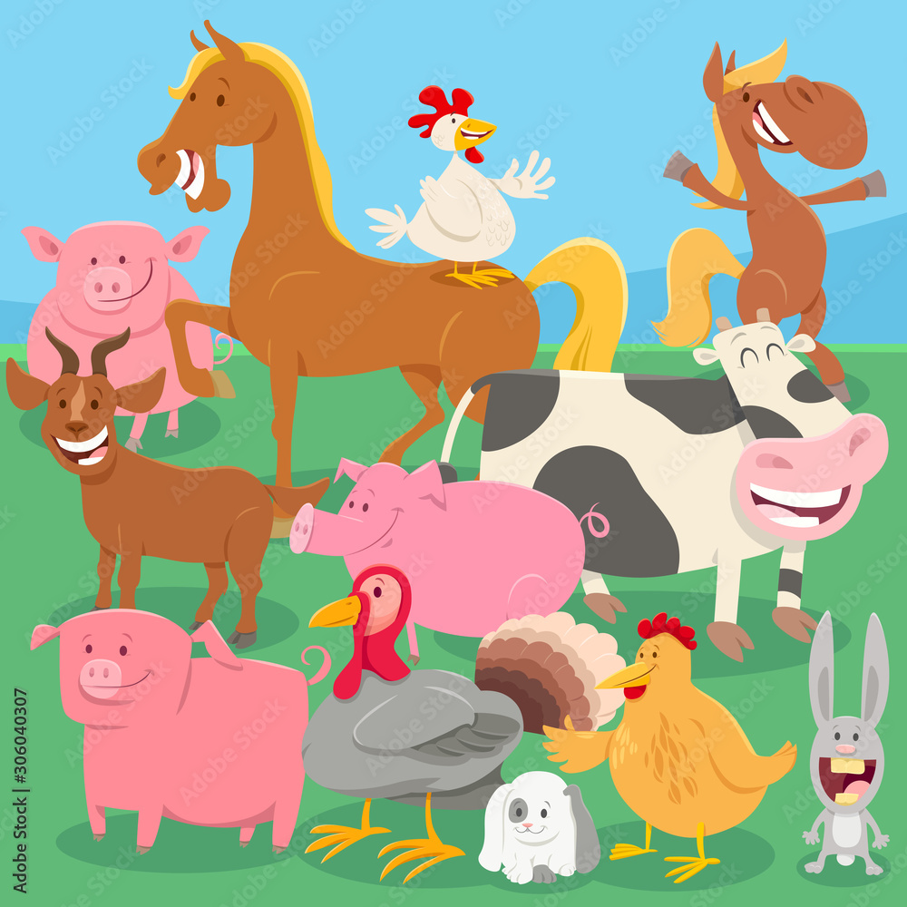 cartoon farm animals in the countryside cartoon farm animals in the countryside