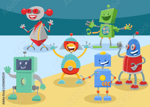 funny robots cartoon characters group