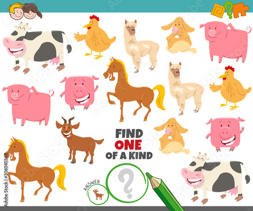 Fototapeta Naklejka Na Ścianę i Meble -  one of a kind game for kids with farm animals