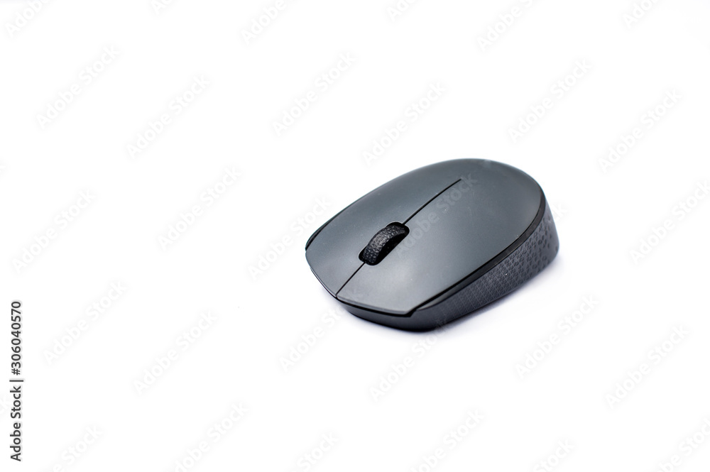 Gray wireless pc mouse isolated on white background, copy space. Computer peripherals Gray wireless pc mouse isolated on white background, copy space. Computer peripherals
