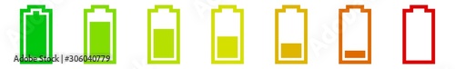 Battery Icon Green Yellow Red | Batteries | Charge Level Symbol | Charging Accumulator Logo | Low High Capacity Sign | Isolated