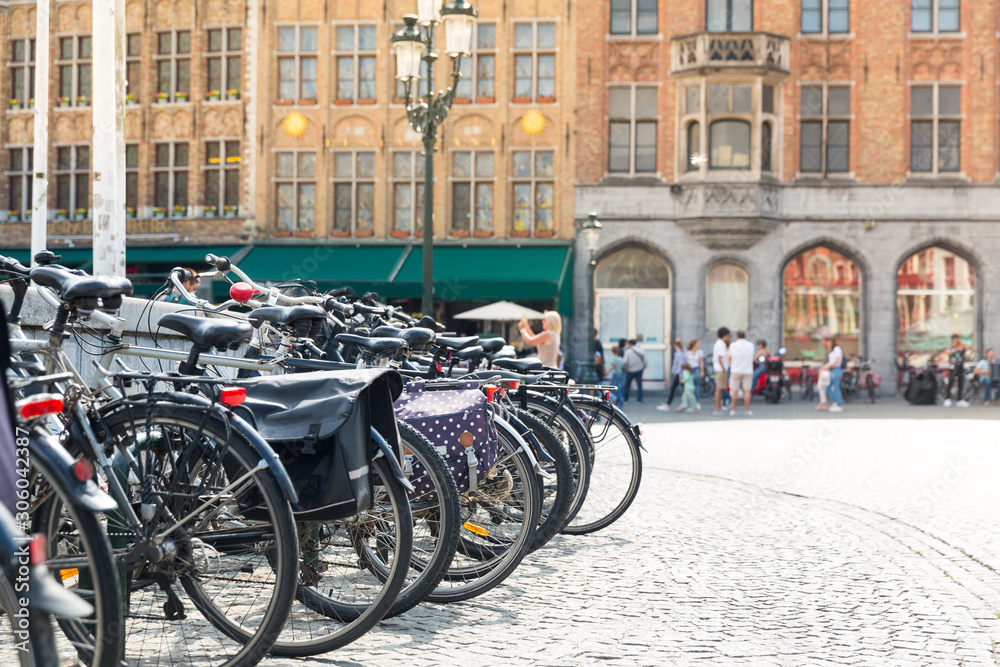 Bycicles on the square, old European tourist town