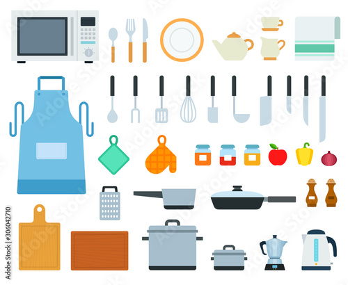Set of Cooking tools icons flat vector