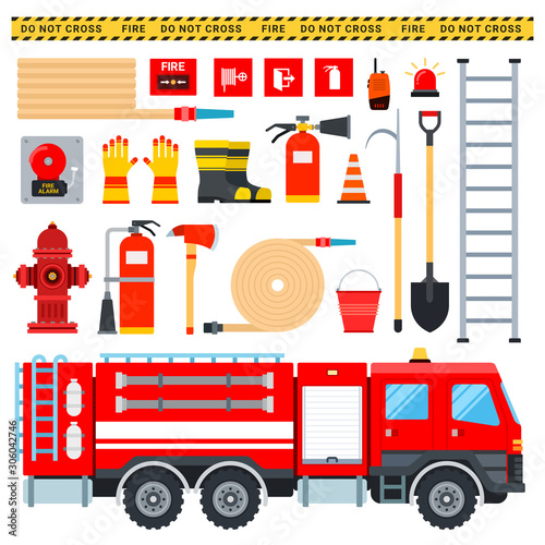 Set of Firefighter icons flat vector