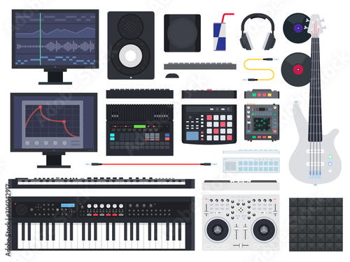 Set of Music Studio icons flat vector