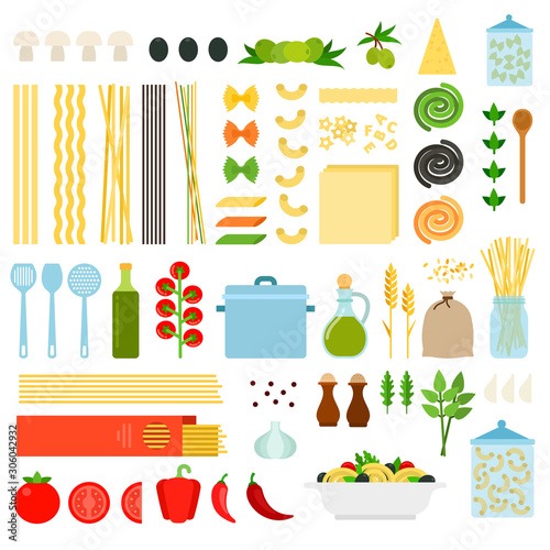 Set of Italy pasta icons flat vector