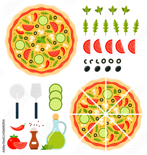 Set of Pizza Vegetarian icons flat vector