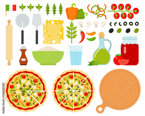 Set of Italian Pizza icons flat vector