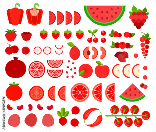 Set of Red Products icons flat vector