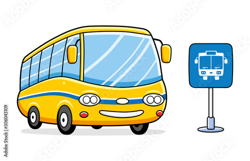 Bus and stop sign isolated