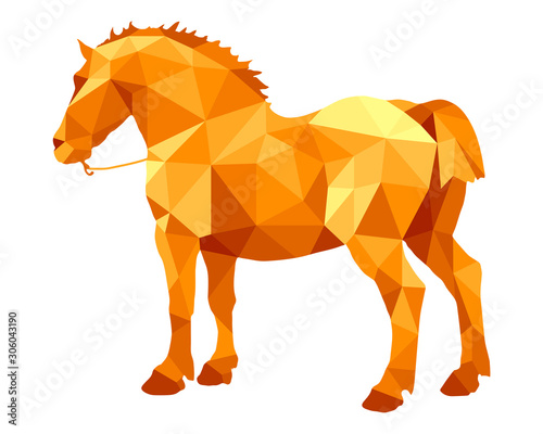 horse  isolated amber image on white background in low poly style 
