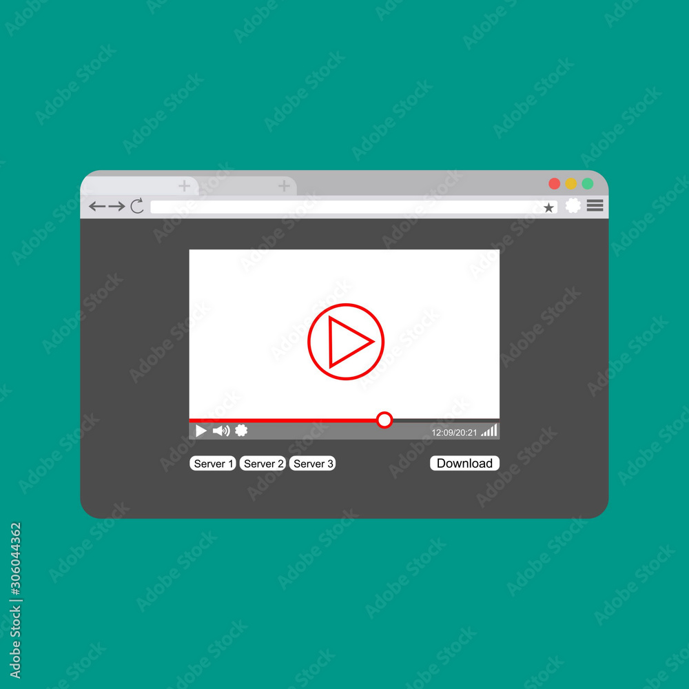 Video player on browser page template in flat style vector illustration. play sign icon Video player on browser page template in flat style vector illustration. play sign icon