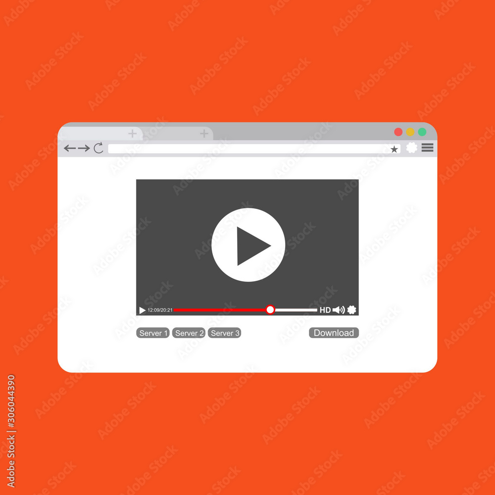 Video player on browser page template in flat style vector illustration. play sign icon Video player on browser page template in flat style vector illustration. play sign icon