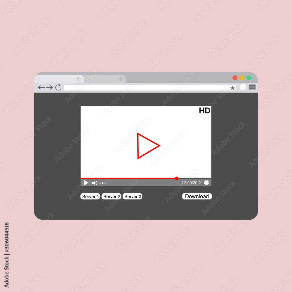 video player with web streaming. website for sharing videos.easy to use and highly customizable. Modern vector illustration concept, isolated on colored background.