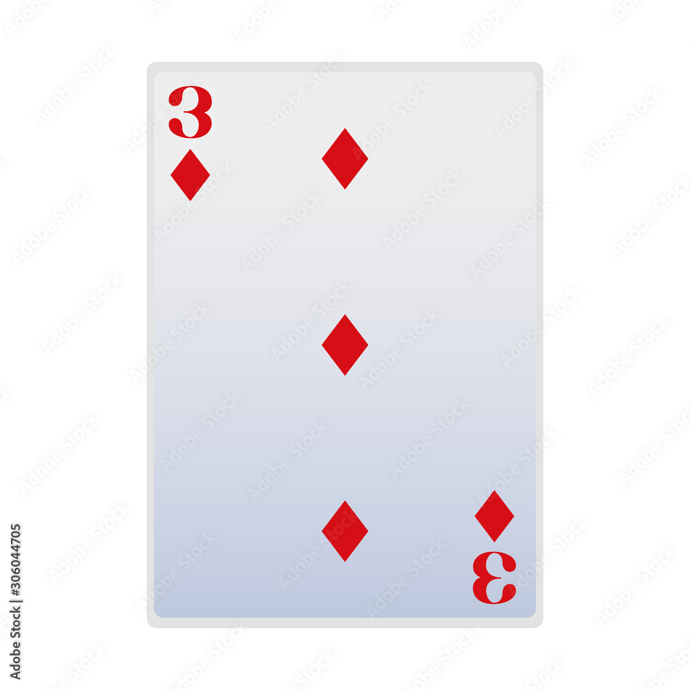 three of diamonds card icon, flat design