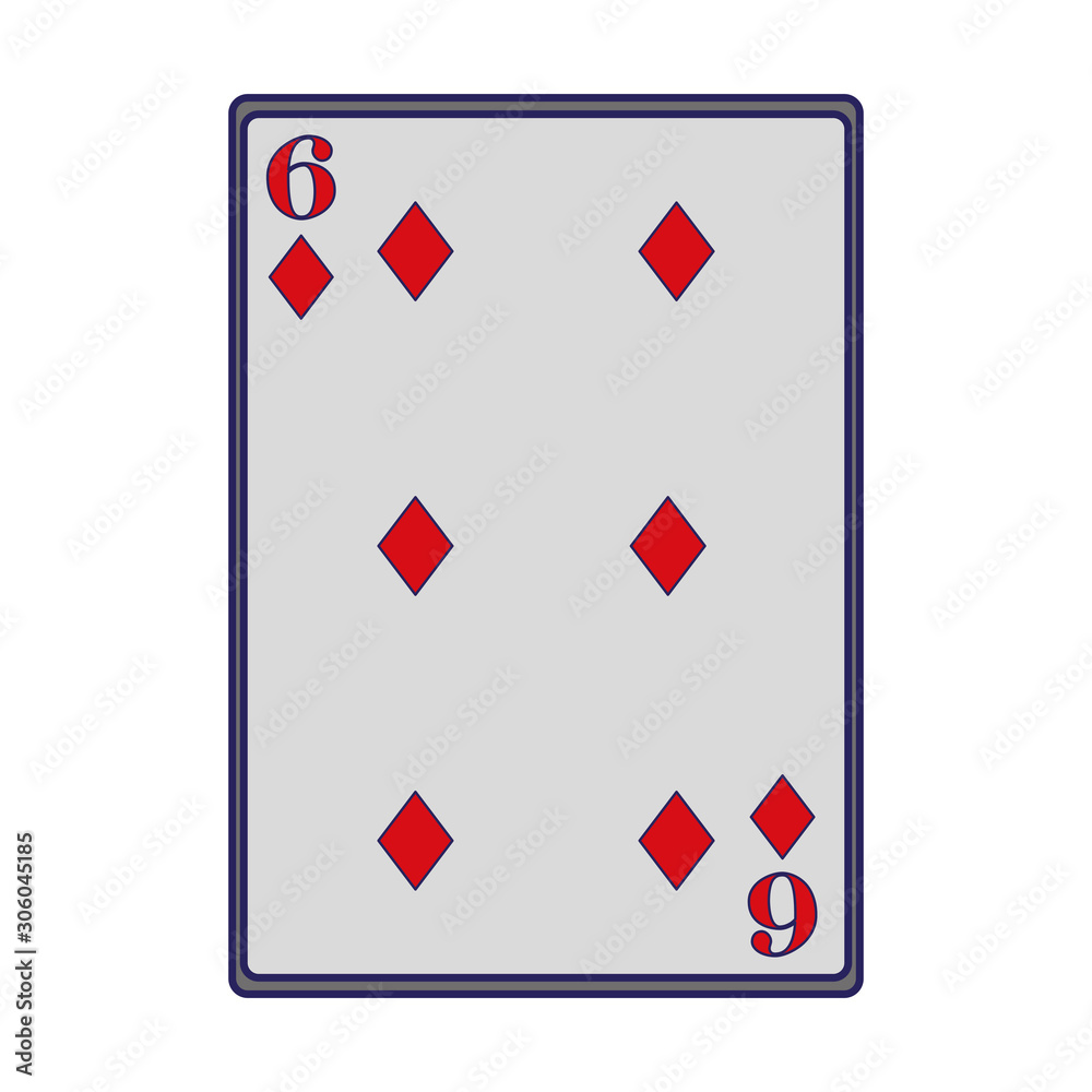 six of diamonds card icon, flat design