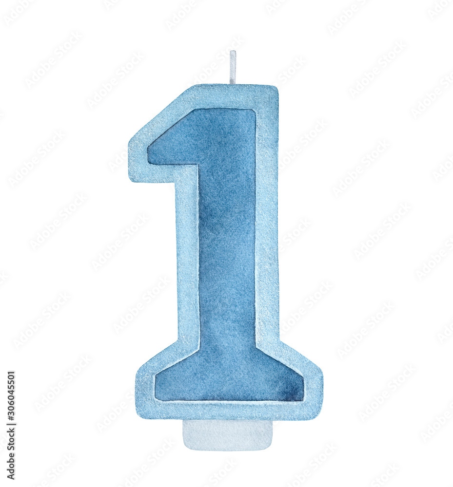 Navy blue "Number 1" candle with border decorated with silver glitter