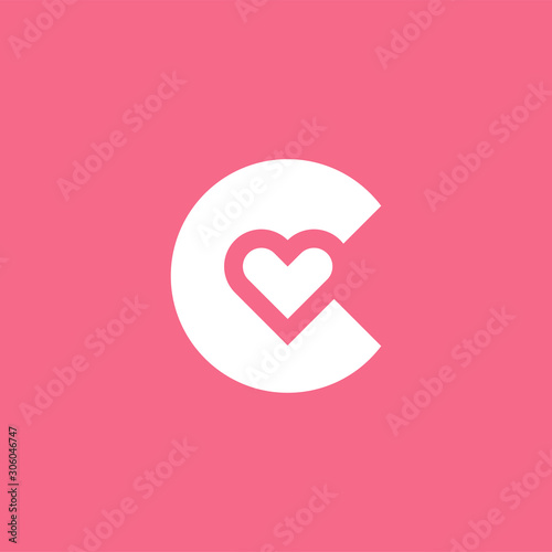 Simple and Clean letter mark C with heart or love shape design logo concept.