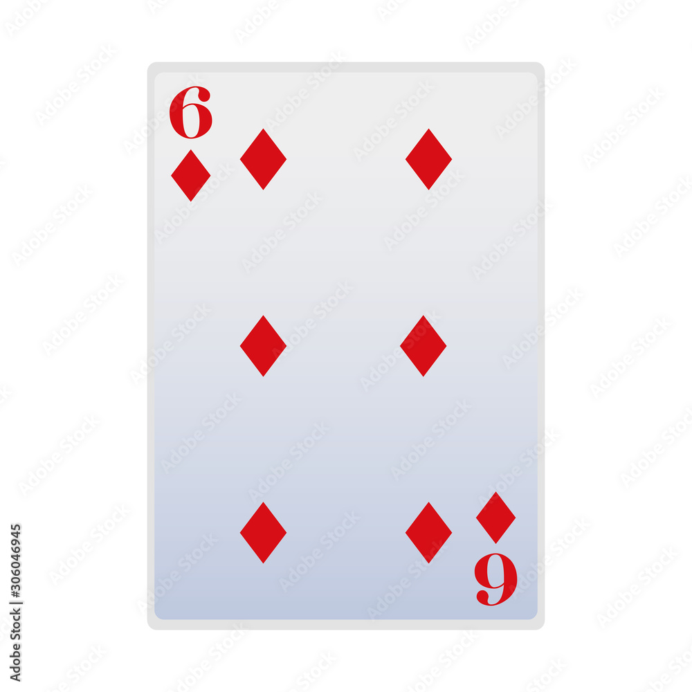 six of diamonds card icon, flat design