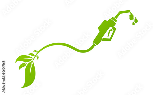 Green bio fuel concept with fueling nozzle leaf and drop natural energy concept vector illustration