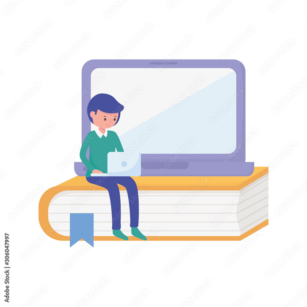 young student with laptop and book learning online young student with laptop and book learning online
