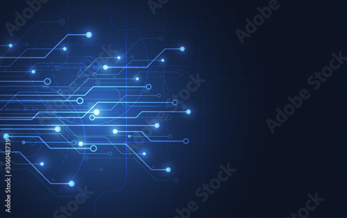 Abstract background with technology circuit board texture. Electronic motherboard illustration. Communication and engineering concept. Vector illustration
