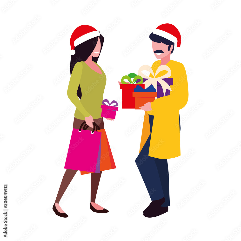 couples with gift boxes on white background couples with gift boxes on white background