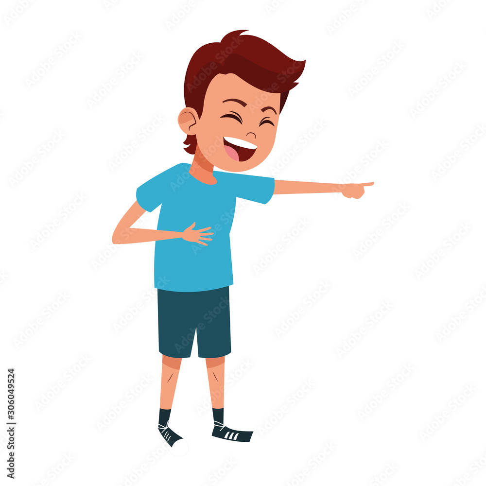 cartoon boy laughing icon, flat design