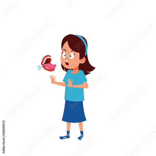 scared woman with teeth practical joke